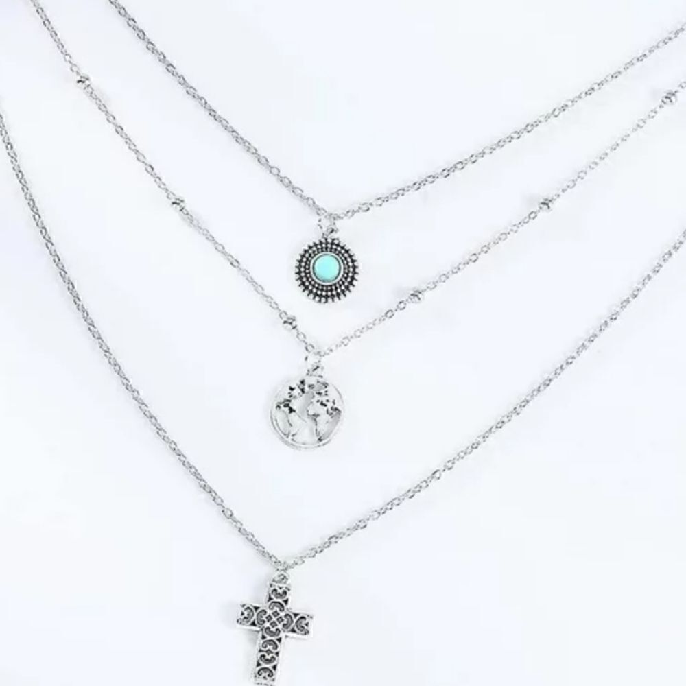 Bohemian Chic Silver Plated Layered Necklace - Vintage Inspiration - Picture 3 of 13